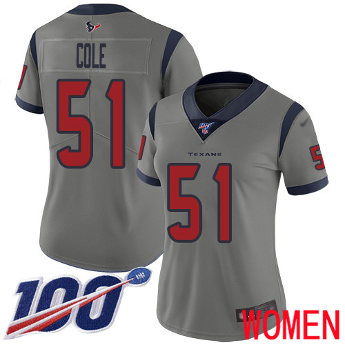Houston Texans Limited Gray Women Dylan Cole Jersey NFL Football #51 100th Season Inverted Legend->houston texans->NFL Jersey